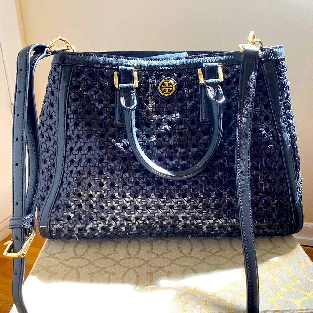 Beautiful Tory Burch Large Black Satchel Bag.